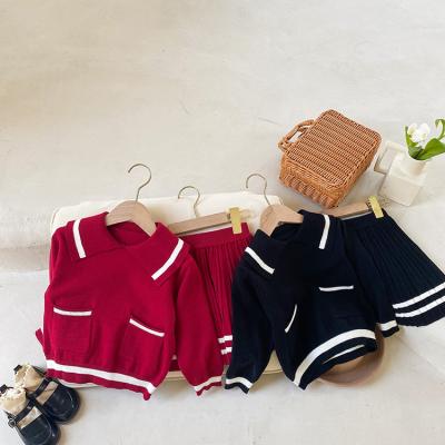 China 2021 Breathable Winter Autumn Kids Baby Girl's Cardigan With Pleated Skirt Toddler Baby Preppy Knitted Clothes Sets N048046 for sale