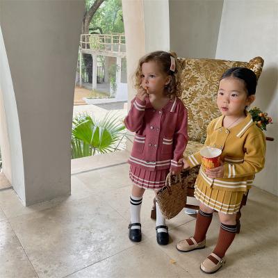 China New Arrival 2 Pcs Breathable Clothes Sets Preppy Knitted Infant Baby Toddler Kids Cardigan With Pleated Skirt 21690050 for sale