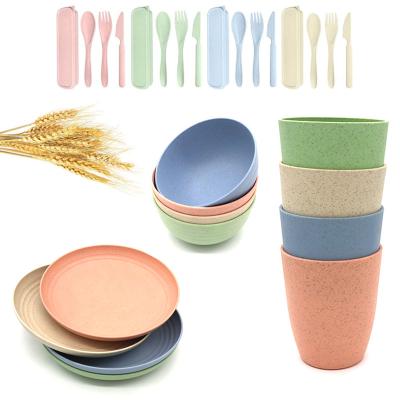 China Sustainable Wheat Straw Dinnerware Safe Lightweight Dishwasher Table Ware Sets For Kids for sale