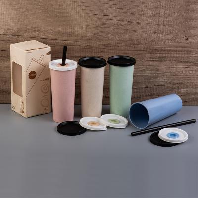 China Leak Proof Wheat Straw Cup Insulated Travel Mug Sustainable Coffee With Straw for sale