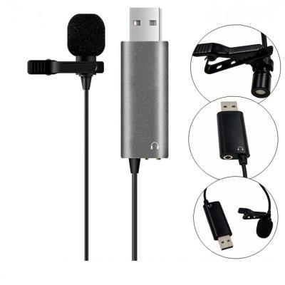 China Mini USB Lapel Microphone USB Omnidirectional Lapel Microphone Detachable Desktop Lavalier Professional Built-in Sound Card with 3.5mm Audio Output for sale