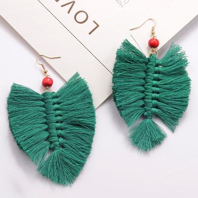 China Vintage Vintage Jewelry Fashion Fabric Bohemian Leaf Shape Boho Tassel Statement Earrings Trend 2021 for sale