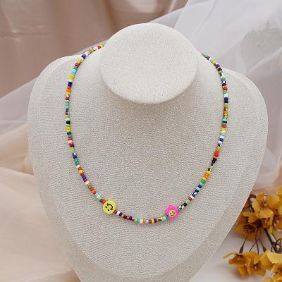 China OEM factory custom logo CLASSIC multi color colorfull fancy seed bead smile glass necklace for sale