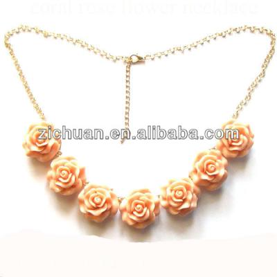 China Flower Necklace Flower Coral Pink Necklace for sale