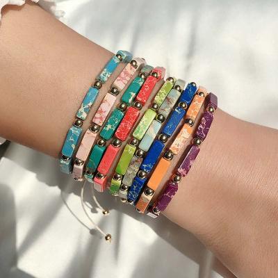 China BOHEMIA Fashion Boho Multi Color Chakra Colors Natural Cube Stone Handmade Wrap Beaded Bracelet Jewelry for sale