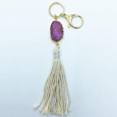 China High Quality Natural Stone Luxury Tassel Charm Bag Charm OEM Tassel Stone Key Chain Natural Stone Key Chain for sale