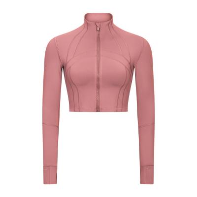 China Women's Full Zip Support Collar Long Sleeve Breathable Lightweight Workout Sporty Yoga Jacket With Thumb Holes for sale