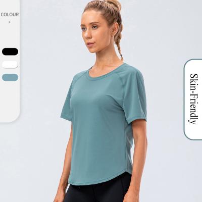 China Breathable Women Lightweight Naked Feeling Loose Fit Short Sleeve Fitness Running Top T-Shirt for sale