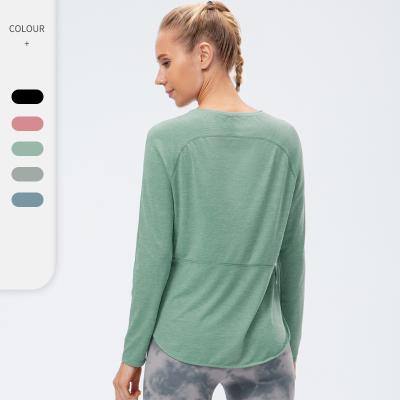 China Women's Breathable Long Sleeve Crew Neck Oversized Side Split Stretchy Casual Loose Soft Pullover T-Shirt for sale