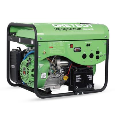 China GRETECH (NG) CE ISO Approval 5.5kw-6.5kw 50HZ 15HP 4-Stroke Start LPG/Natural Gas Gasoline Portable Electric Generator 25L for sale