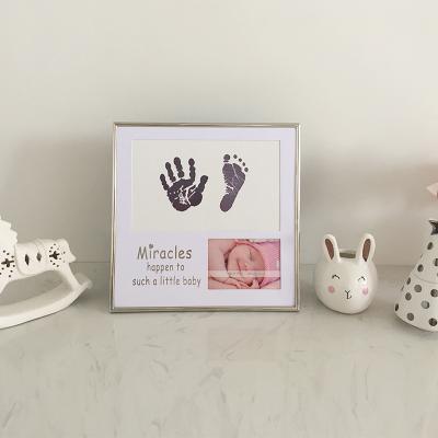 China Fashion square children's handmade metal photo frame can print handprint and footprint photo frame wall hanging and table picture photo for sale