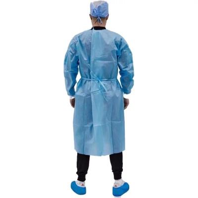 China Long sleeve pe laminated comfortable waterproof non woven isolation gown 1 level non disposable for sale