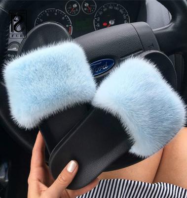 China Popular and New Fashion Style Fashion Trend Mink Fur Slippers Slides Cc for Women and Kids for sale