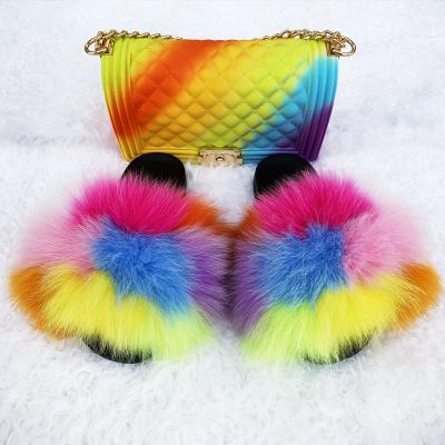 China Reasonable Price Anti-Slippery Anti-Slippery Fur Look Delicate Slides With Matching Purses for sale