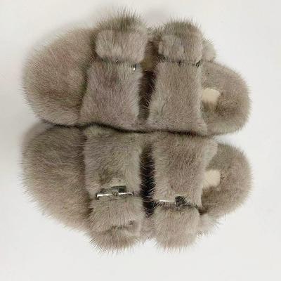 China Wholesale Trend Real Scandal Fashion Lady Fashion Kid Blurred Fluffy Pink Fur Slides Fox Raccoon Fur Slides For Women for sale