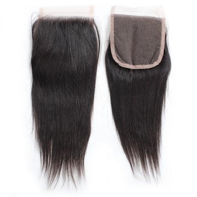 China Silky straight wave 4x4 lace frontal staight weft closure piece free skin tape in human remy hair extension for sale