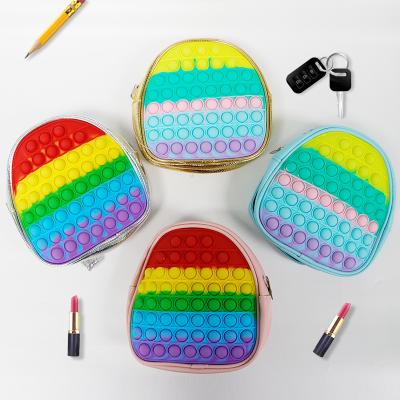 China Lovely Mini Silicone Push Gifts Stress Reliever Busty Person Noise Bag Bubble Backpack School Satchel for sale