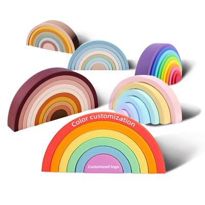 China DIY TOY Factory Wholesale Kids Toddlers Baby Toy Arches 10 Layers Form Teether Silicone Rainbow Stacking Toy for sale