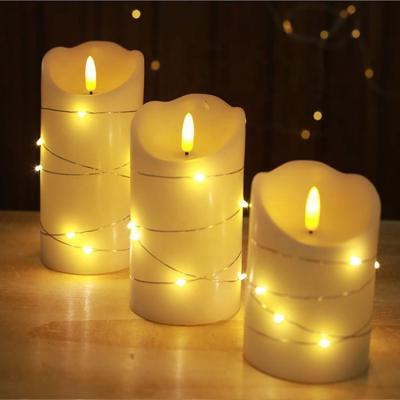 China Romantic Yellow Light Flameless Flashing Home Lamp Battery Powered 3D LED Ball Head String Light Candle Copper Electronic Lamp for sale