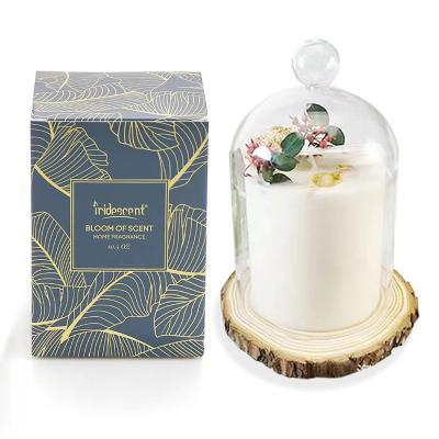 China Art Candle Hot Sale Wholesale Scented Luxury Gift Set Handwork Glass Cover With Wooden Dry Flower Scented Candle for sale