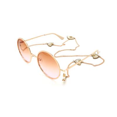 China OEM 2021 Fashion Vintage Metal Sunglasses Round Frame Women's Fashion Sunglasses With Chain for sale