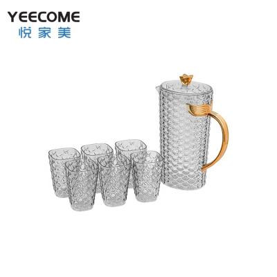 China Yeecome Viable Brand Cold Water Kettle Water Jug Fish Scale Plastic Transparent Design With 6 Pcs Cup for sale