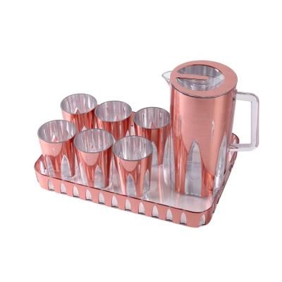 China The Transparent Rose Gold Plastic Water Jug Jug Viable Bottom with 6 Cups and Trays for sale