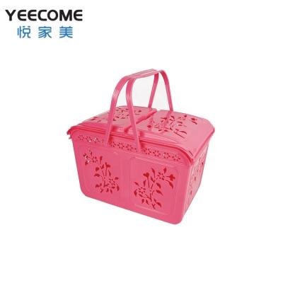 China Multi-Function Plastic Double Lid Hand Shopping Baskets Sustainable Open Plastic Basket Yeecome Brand for sale