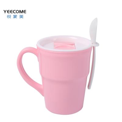 China Yeecome Lid Pink Coffee Cups PP Label Microwave Soup Disposable Push-Pull Plastic Cups With Dome Lids for sale