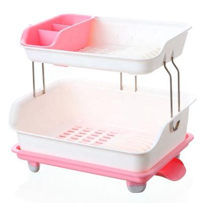 China Viable Factory Wholesale Kitchen Double Layer Plastic Drain Rack Stainless Steel Rack Dish Drying Rack With Sink for sale