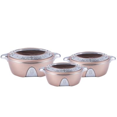 China Forever Sustainable Gold Stainless Steel Home Keep Warm Casserole 3 Pcs Sets 1.5L 2.5L 4L Keep Cool Casserole Set With Plastic Handle for sale