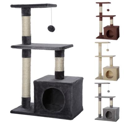 China Best Quality Viable 3 Layer Base Cat Tree Tower, Cat Scratching Post with 2 Slot Cat Tree for sale