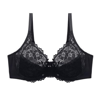 China Breathable Quality Size Women Viable Wire Free Lace Bra Full Figure Steel Wire Support Plus Big Breast Lace Bra for sale