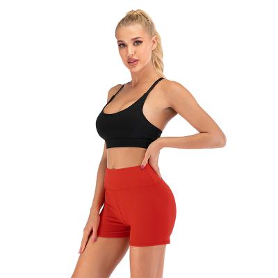 China Pocket Lifting Running Women's Yoga Shorts High Waist Solid Color Ladies Long Pants Gym Sports Hip Fitness Side Running Women's Breathable Shorts for sale