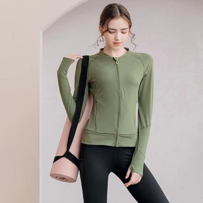 China QUICK DRY Yoga Dress Women's Fashion Sports Jacket Zipper Pocket Yoga Dress Long Sleeve Fitness Top for sale