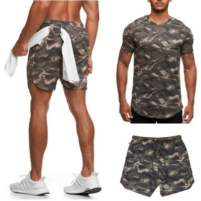 China 2021 Custom Logo Stock High Quality Camouflage Men's Breathable Short Sleeve Shorts Running Suits Sportswear Mens Tracksuit Sweat Suits for sale