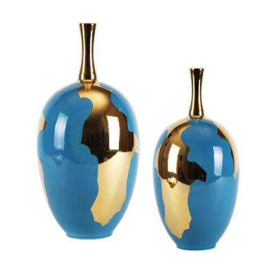 China New Traditional Chinese Nordic Chinese Blue and Gold High Temperature Porcelain Vase for Home Decoration for sale