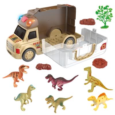 China ABS/PP judge me to work touring car with six dinosaurs with sound and light carry dinosaur van storage for sale