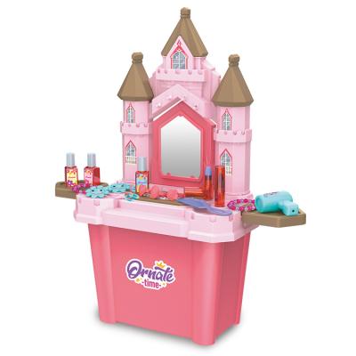 China Fashion ABS/PP Dressing Table Toy To Storage Bucket Dresser Princess Girls Makeup Set with Mirror Children Toy Simulation Pretend Play Set for sale