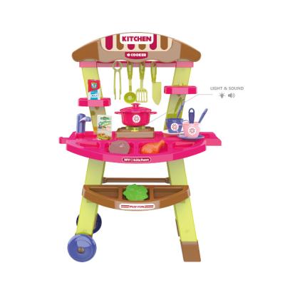 China Plastic Educational Toys Children Study Pretend Small Role Play Chef Boys Kitchen Table Set Dinner Cart Toys for sale