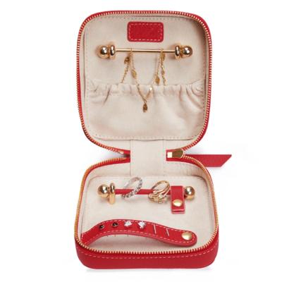 China Jewelry box for jewelry box new design zipper earings PU leather jewelry box square slim pendant jewelry box for earings for sale