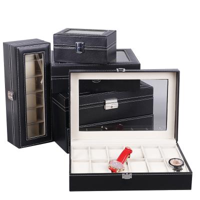 China Hot Custom Logo FG-181 Logo Watch Display Box Watch Box Organizer Black Case PU Leather Watch Boxes for sale