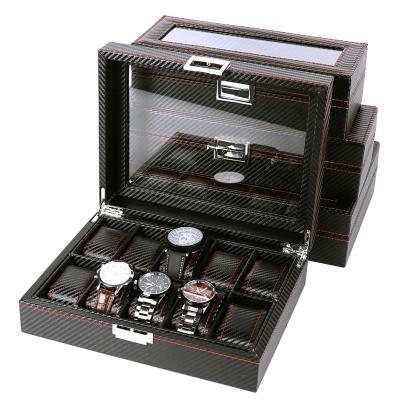 China Luxury Custom Black Wristwatch Storage Box Carbon Fiber Watch Case Storage Box Watch Box Packaging For Men for sale