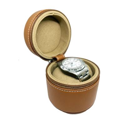 China Luxury Soft Leather Tube Watch Tube Case Round Simple Custom Watch Box Watch Packaging Box for sale