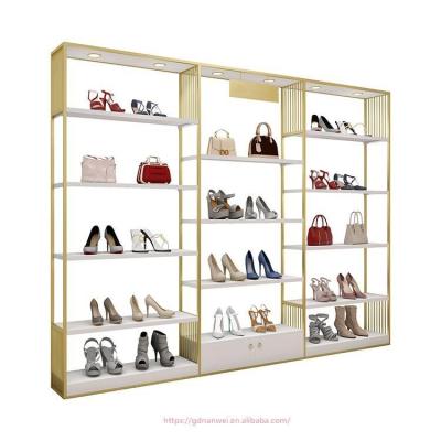 China High-end one-stop design gold shoes and bags rack women's handbag display furniture for shoes shop design for sale