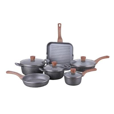 China Sustainable Kitchen Ware 10pcs Induction Die Cast Aluminum Granite Cooking Pot Set Nonstick Cookware for sale