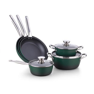 China Amazon Sustainable Hot Sales Forged Non Stick Aluminum Pan Kitchen Cookware Set With Glass Lids for sale