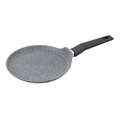 China TMAI Sustainable 9.5 Inch Aluminum Flatbed Non Stick Round Pancake Induction Cake Pancake Pan With Wooden Handle for sale