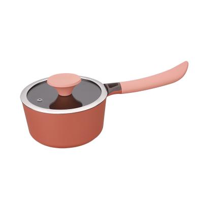 China Amazon 16CM Soft Touch Handle Home Kitchen Sustainable Hot Aluminum Nonstick Saucepan With Lid for sale