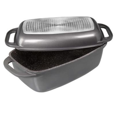 China Sustainable Hot Sales 32cm Custom Die Cast Induction Non Stick Cookware Rectangular Cast Aluminum Roaster Set for sale